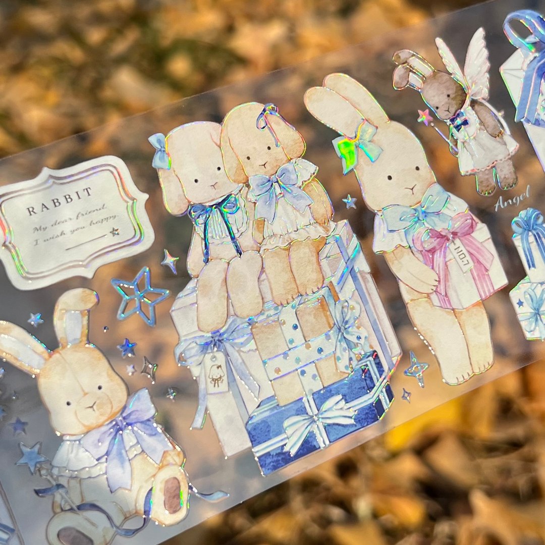 禮盒兔 うさぎ PET 紙膠帶 虹光 台灣製 10米卷 - 纸胶带 - 其他材质 
