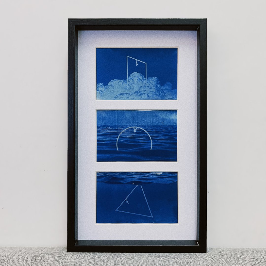 三周年新品 蓝晒三联画系列 蓝晒画 黑色长框 自家设计 - 海报/装饰画/版画 - 纸 蓝色