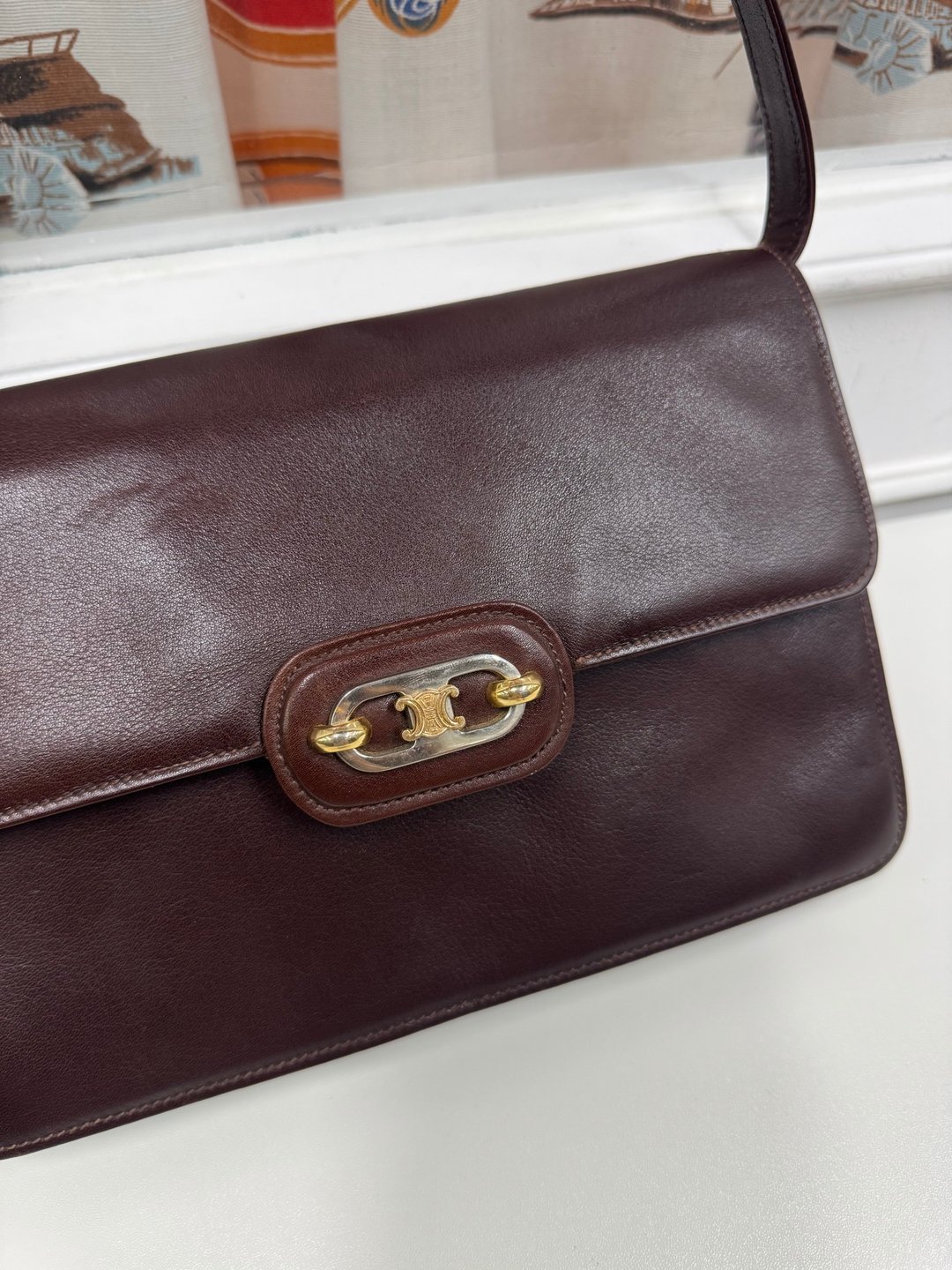 中古正品 Celine 凯旋门扣 单肩包 斜背包 风琴包 独一无二 礼物 - 侧背包/斜挎包 - 真皮 咖啡色