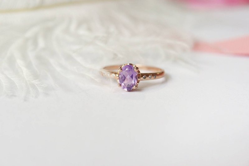 Natural Amethyst Ring Silver 925 with 18k Rose gold plated. - 戒指 - 纯银 紫色