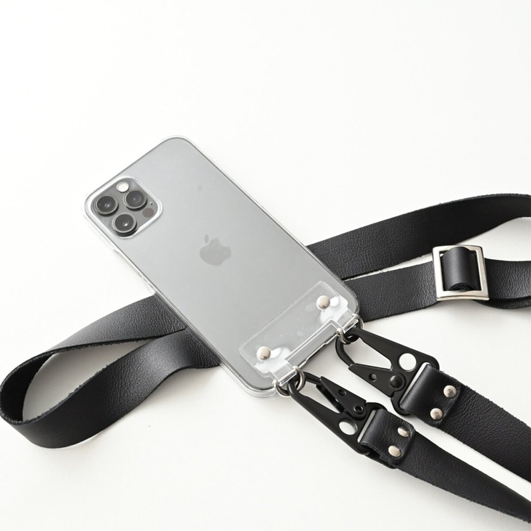 Compatible with all models Android compatible smartphone case with strap PVC tag [clear x soft] men's smartphone shoulder set CL01M - 手机壳/手机套 - 真皮 黑色