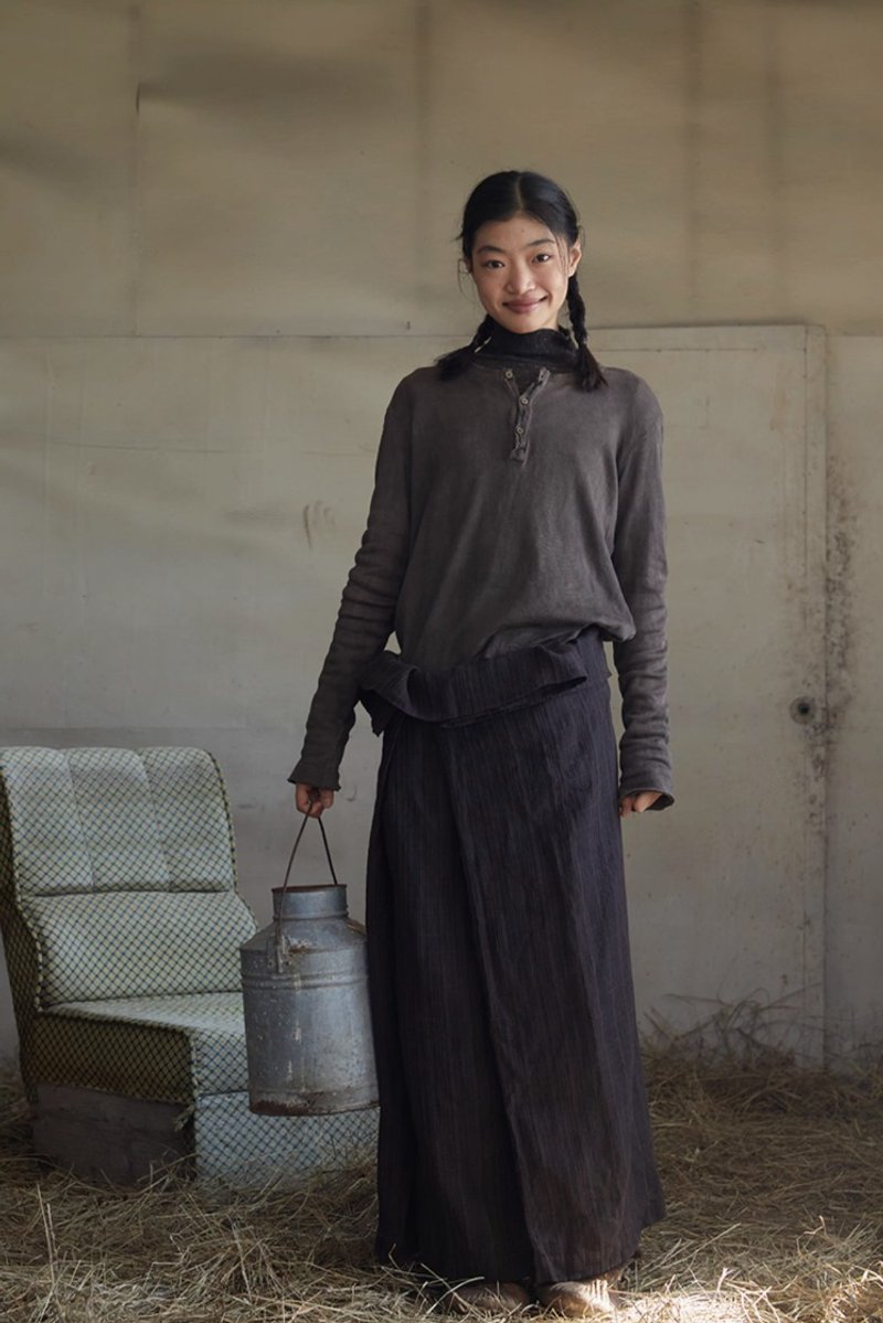 格子 文艺复古 棉麻半身裙 显瘦百搭直筒裙 - 裙子 - 其他材质 多色