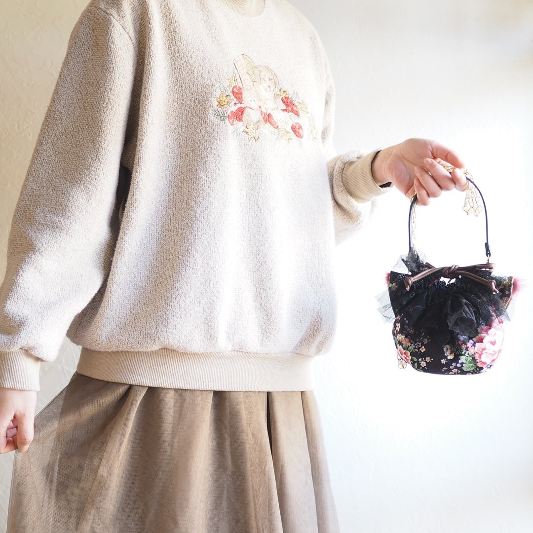 Cat-shaped purse pochette with spring fluffy lace (1 piece) - 侧背包/斜挎包 - 棉 黑色