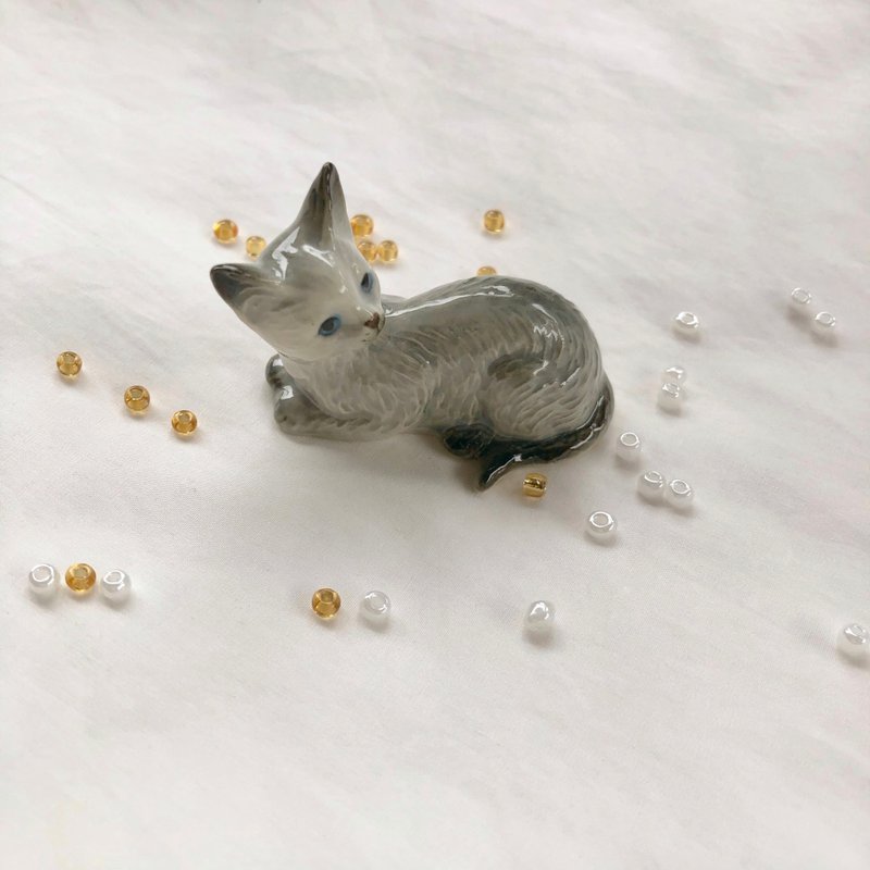 可爱的罗恩猫 - 小动物雕像 - 玩偶/公仔 - 陶 灰色