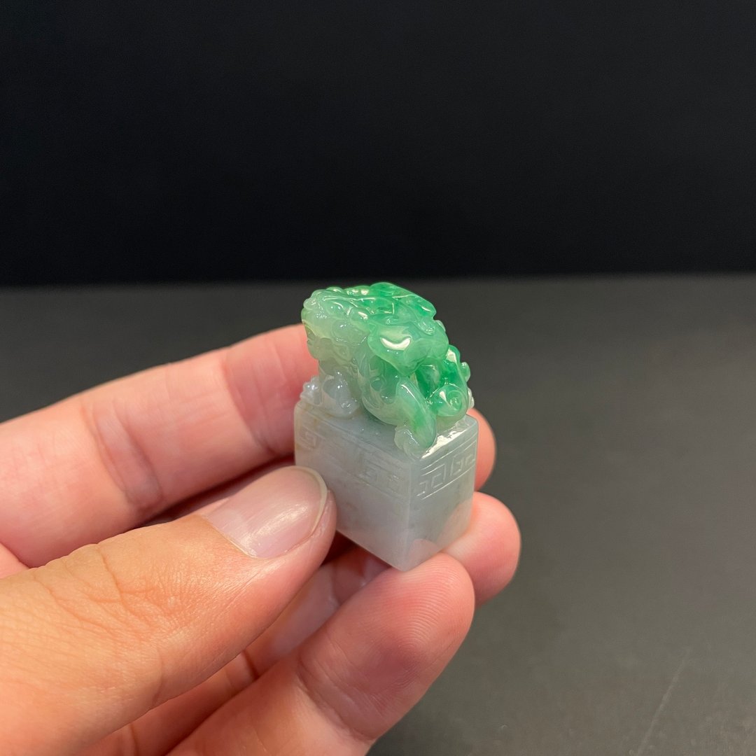 瀚玉珠宝 天然翡翠A货 正阳绿貔貅印章 抢眼好看 体裁厚实 翡翠印 - 其他 - 玉石 橘色