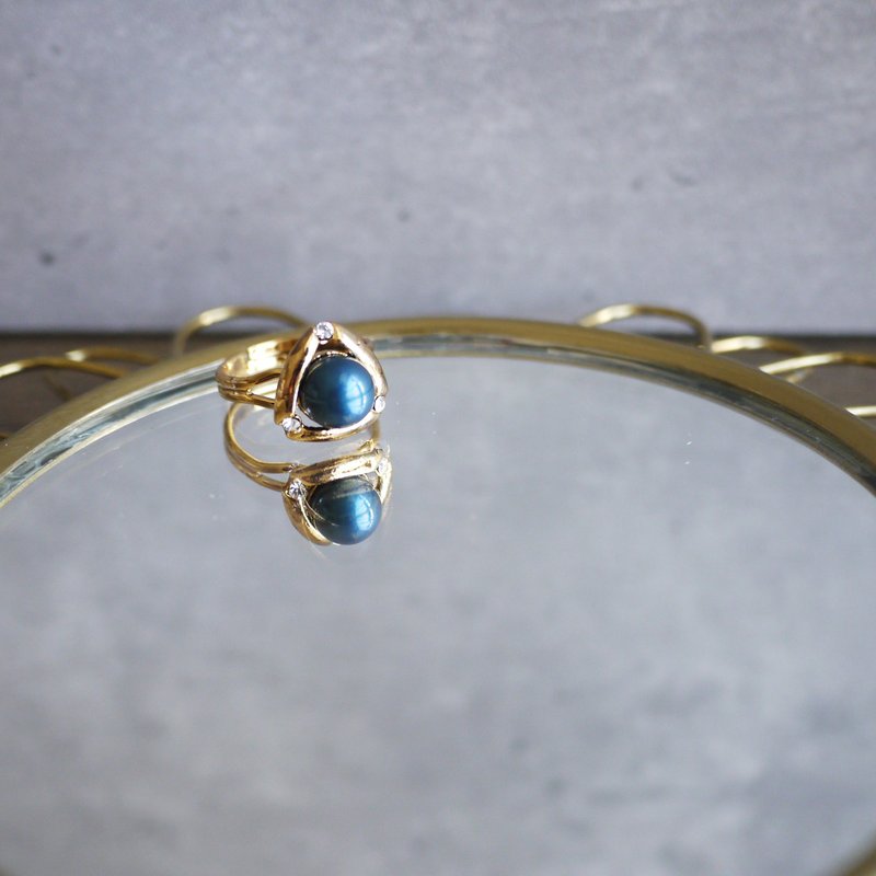 复古宇宙蓝水晶珍珠 戒指 - 戒指 - 其他金属 金色