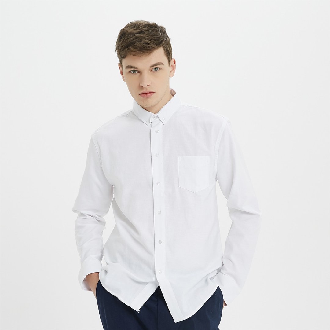 纯色牛津衬衫/素色/Oxford shirt/纯棉/中性款/情侣款 - 男装衬衫 - 棉 白色