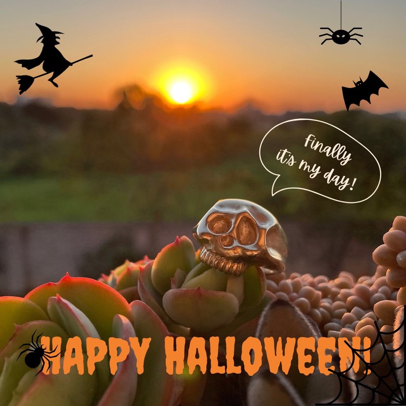 万圣节 黄铜骷髅戒指 - 戒指 - 铜/黄铜 咖啡色