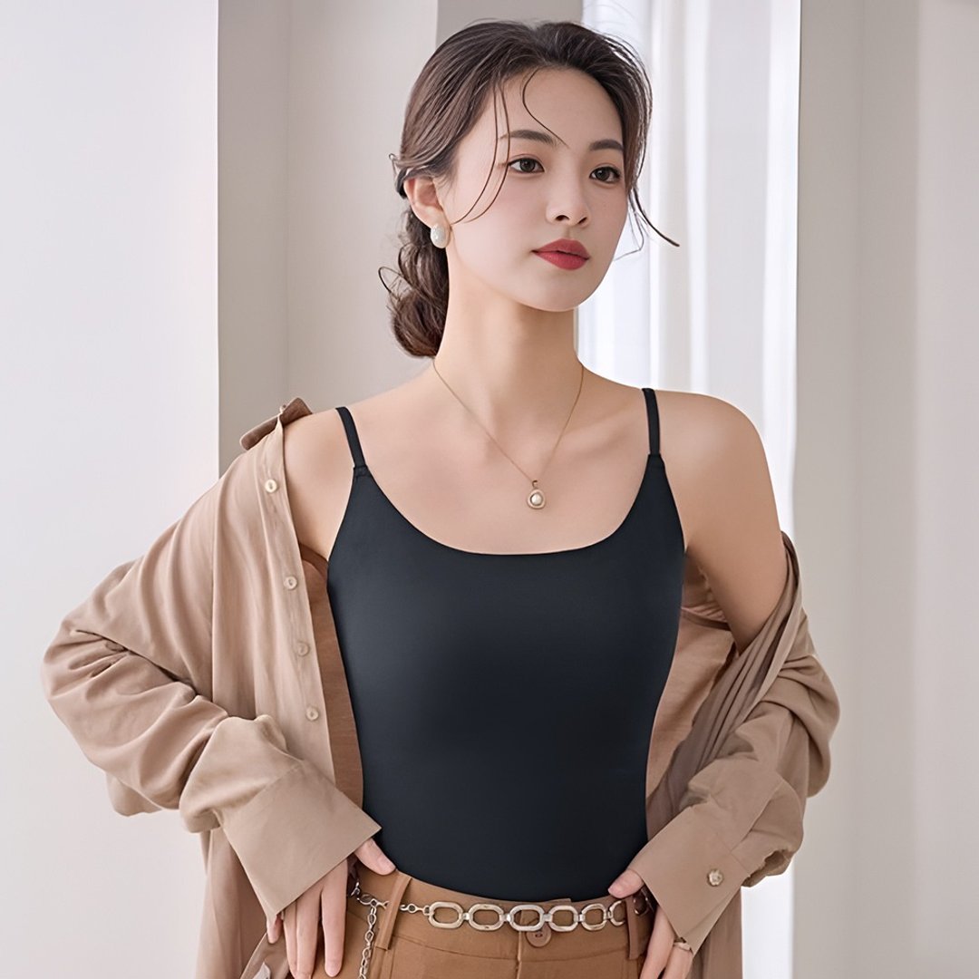 Pink Lady 轻盈凉感 一体式胸垫 无痕内搭 细肩带背心 BRATOP - 女装背心 - 其他人造纤维 黑色