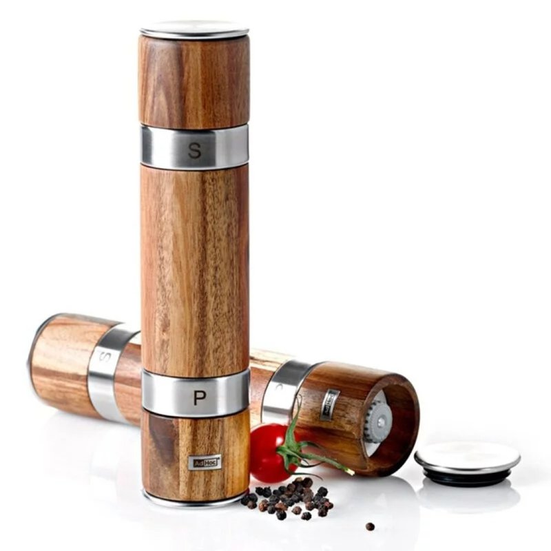 【303select】德国AdHoc | 实木极简2in1双边陶瓷刀研磨罐 - 调味罐/酱料瓶 - 不锈钢 