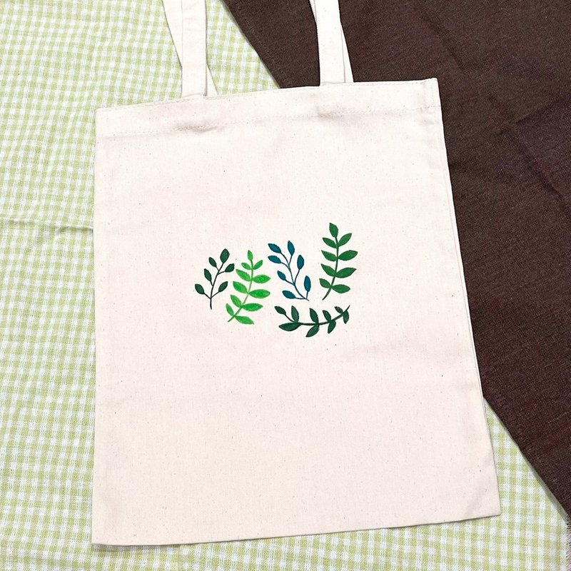 手绘帆布包-叶子 - 手提包/手提袋 - 棉．麻 绿色