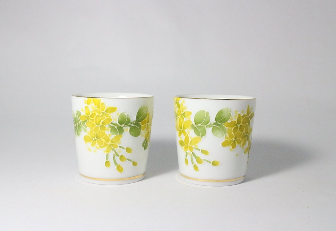 纯手绘茶杯-黄金雨对杯 - 茶具/茶杯 - 瓷 黄色