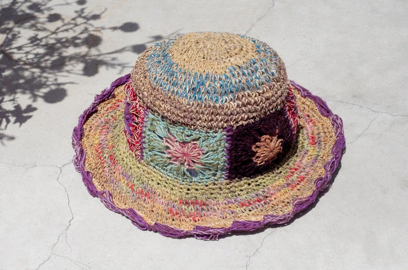 情人节礼物 限量一件 手工编织棉麻帽/编织帽/渔夫帽/草帽/遮阳帽/钩织帽 - 浪漫森林风 花朵编织 - 帽子 - 棉．麻 多色