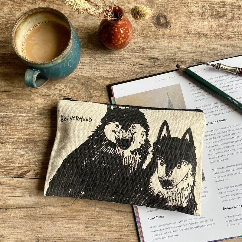 狼狗笔袋 - 铅笔盒/笔袋 - 棉．麻 黄色