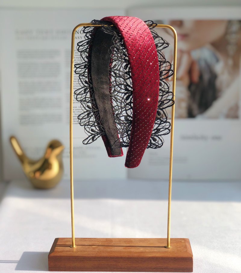 原创暗红色黑色蕾丝发箍 - 发带/发箍 - 其他材质 红色