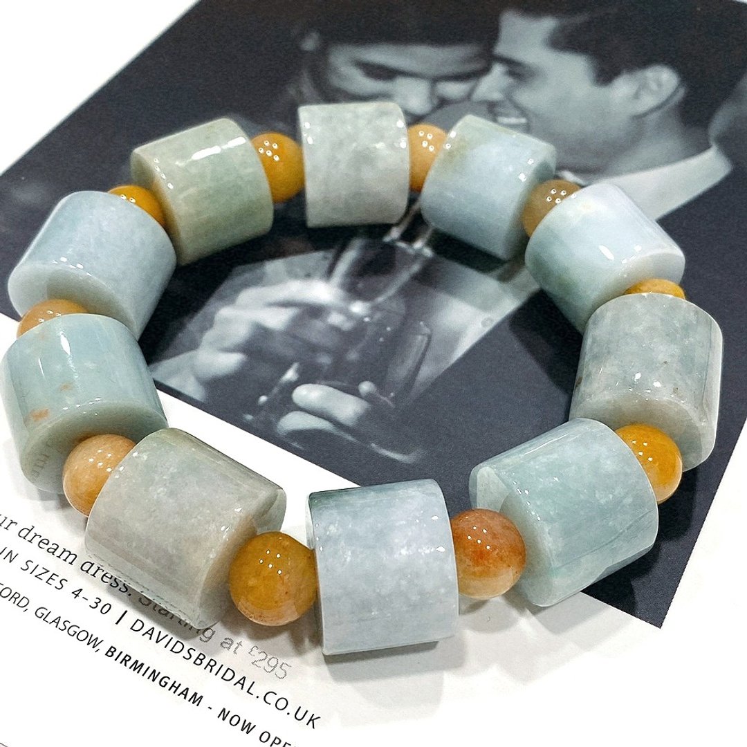 Eli Jewelry 福气招财路路通天然A货缅甸玉翡翠男士手串 附保证书 - 手链/手环 - 玉石 绿色