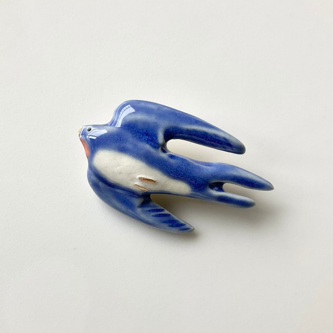 陶瓷胸针 燕子 - 胸针 - 陶 蓝色