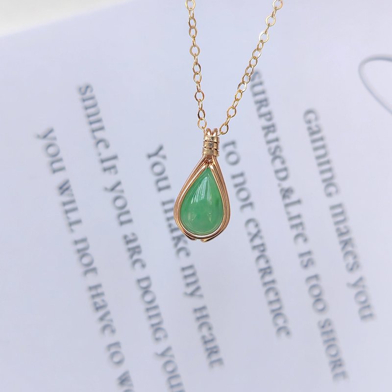 冰綠翡翠吊墜 五月誕生石A貨陽綠翡翠项鏈 14KGF水滴翡翠 - 项链 - 玉石 