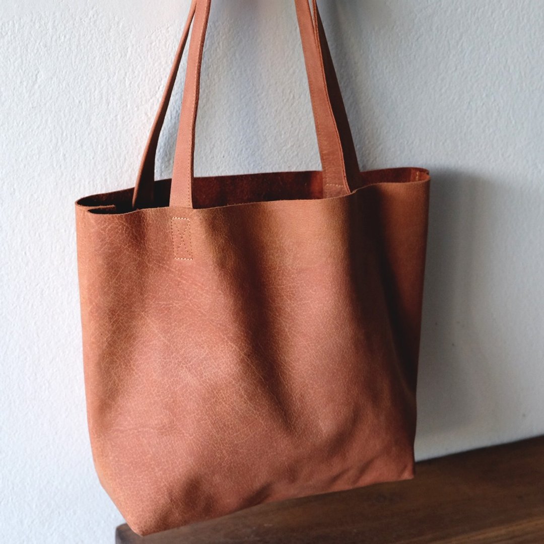 Classic Raw Tan Leather Tote Bag - 侧背包/斜挎包 - 真皮 咖啡色