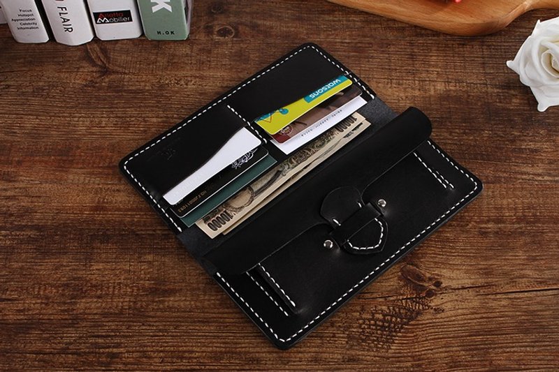 【切线派】意大利植鞣革纯手工真皮女士钱包长夹002款黑色 - 皮夹/钱包 - 纸 黑色