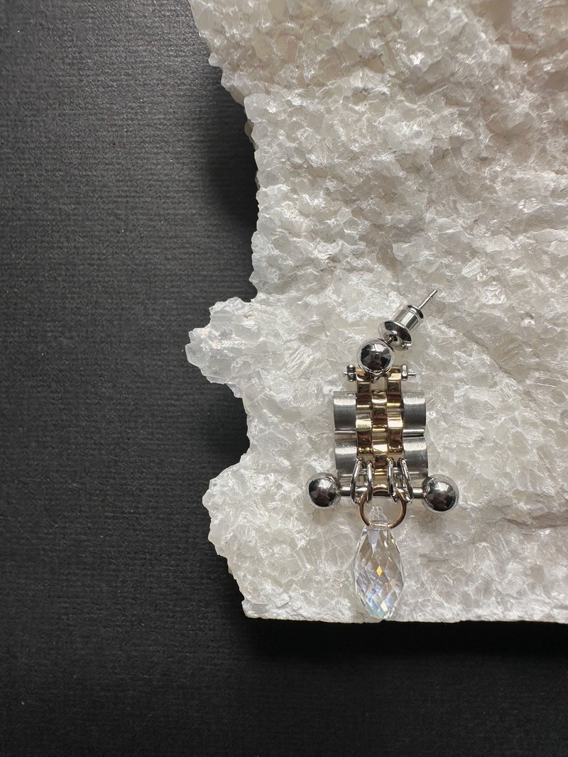 【定制礼物】不锈钢 颈链 表带 淡水珍珠 金属 y2k 未来感 街头 - 耳环/耳夹 - 水晶 银色