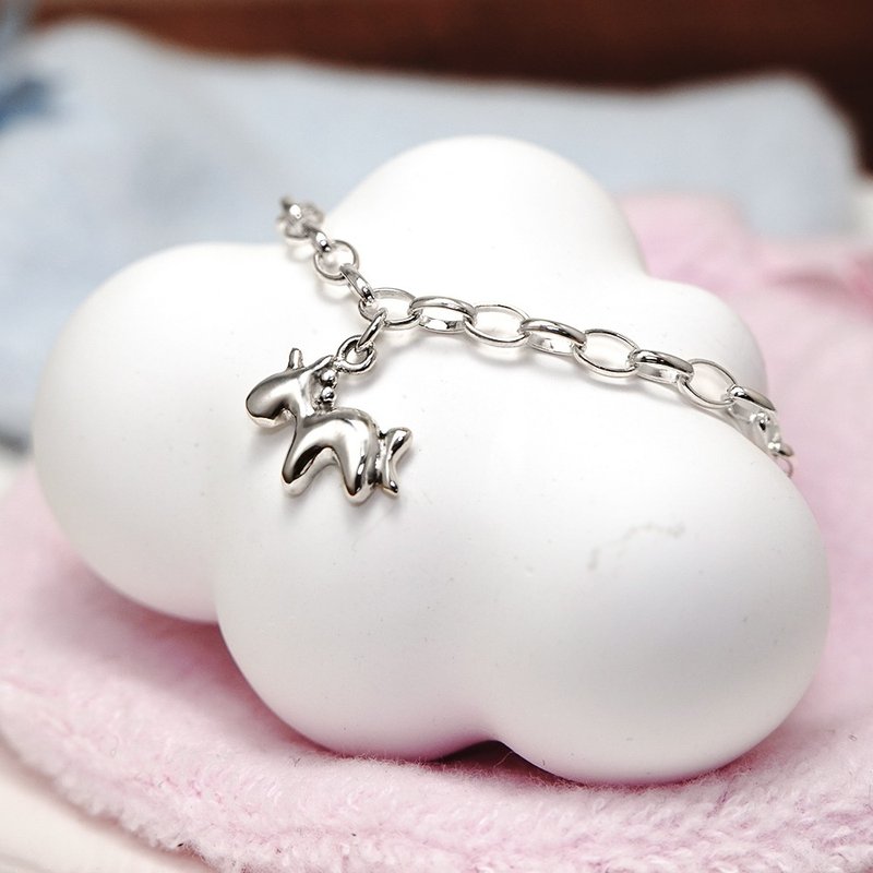 梦幻独角兽 纯银儿童手链 刻字订制 宝宝手链 - 婴儿饰品 - 纯银 银色