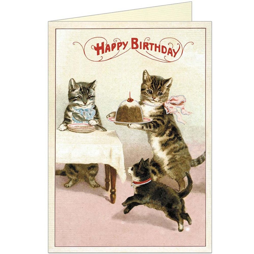 Cavallini & Co.  GREETING CARD 生日卡(大)_猫咪端蛋糕 - 卡片/明信片 - 纸 多色