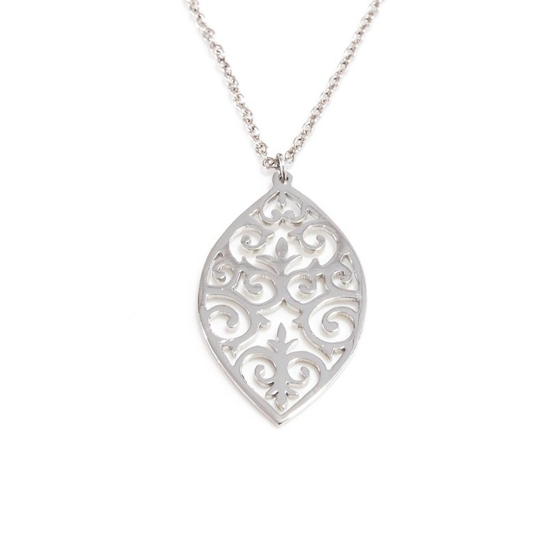 Decorative pattern in marquise shape pendant - 项链 - 其他金属 银色