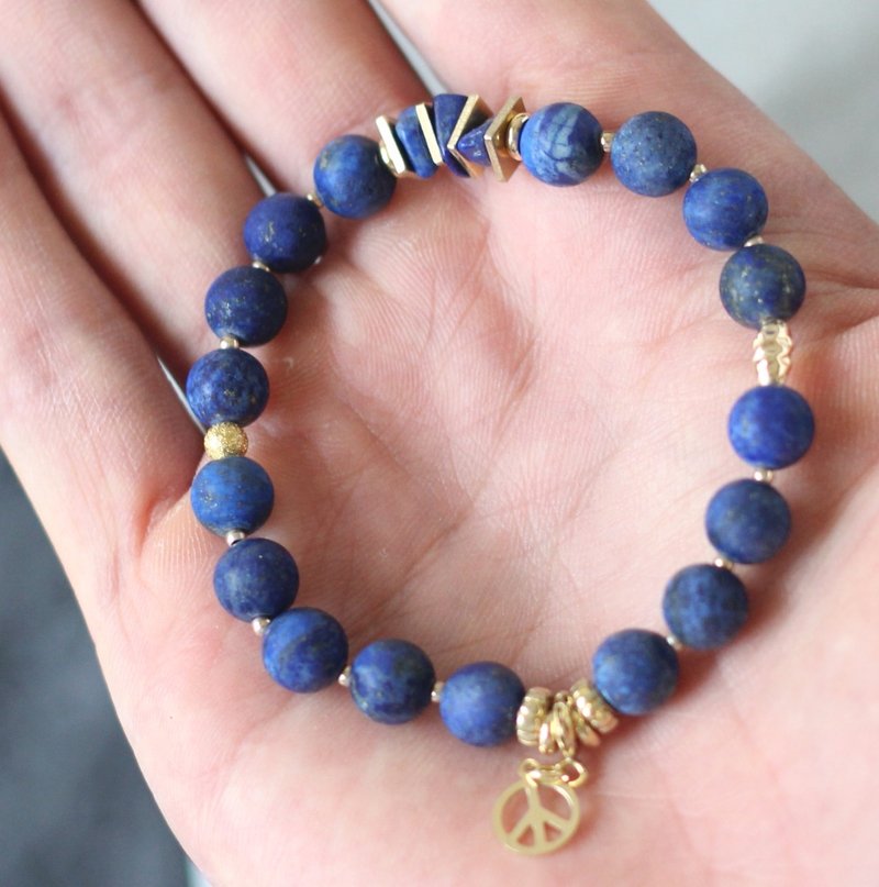 已绝版..蓝行星沙漠  天然矿石手链 阿富汗青金石 原始磨砂质感 青金石碎石 精质纯黄铜 黄铜隔片 手环手珠 - 手链/手环 - 宝石 蓝色