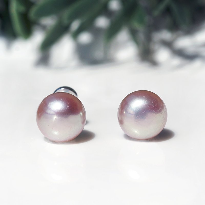 大型天然薰衣草珍珠手术不锈钢耳针 - 耳环/耳夹 - 宝石 粉红色