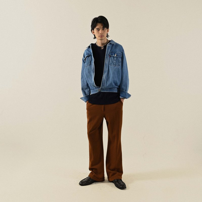 【NaSuBi Vintage】俐落轮廓牛仔古着夹克外套 - 男装外套 - 其他人造纤维 蓝色