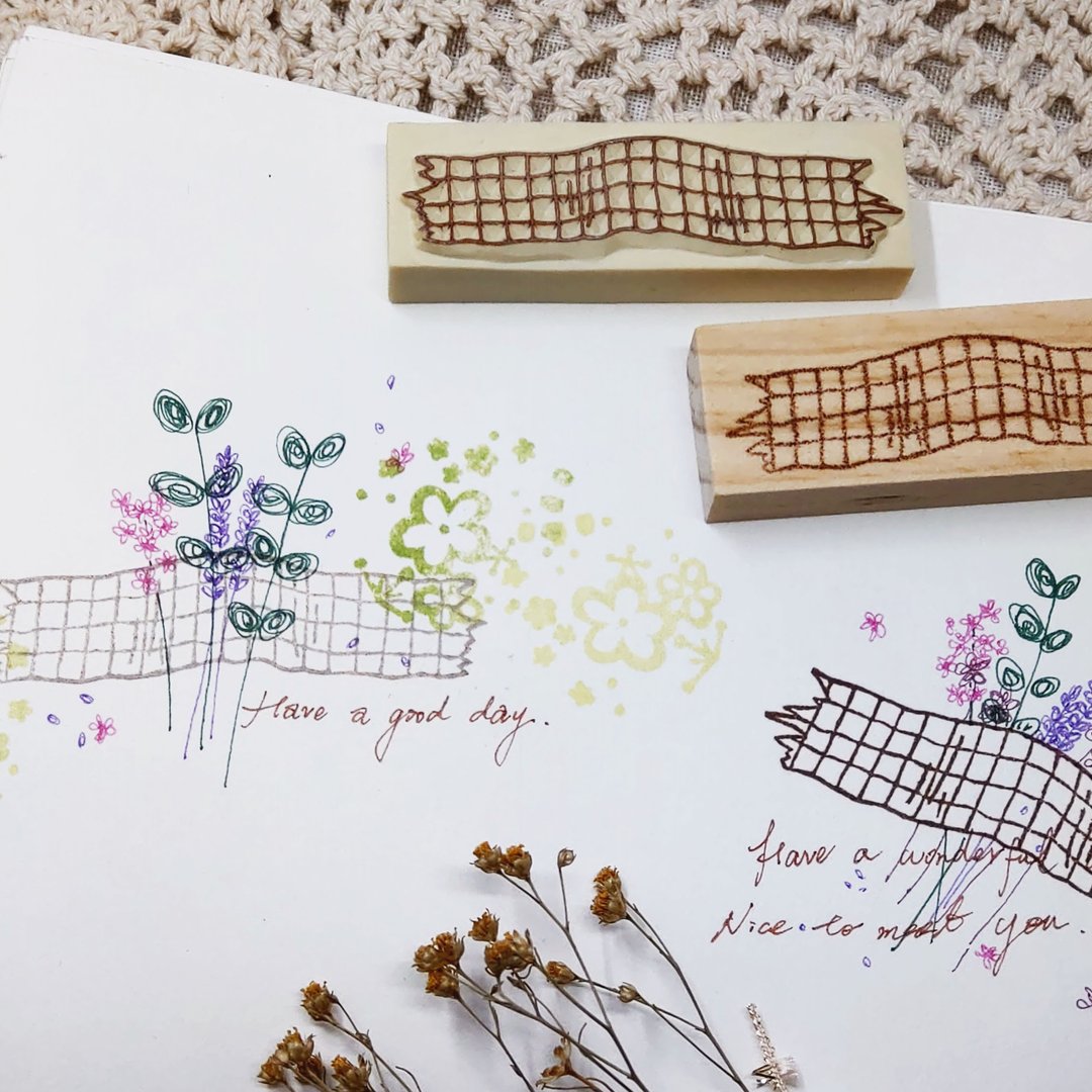 | 展示作品 | 纸胶带样式 手刻印章 橡皮章 - 印章/印台 - 橡胶 咖啡色