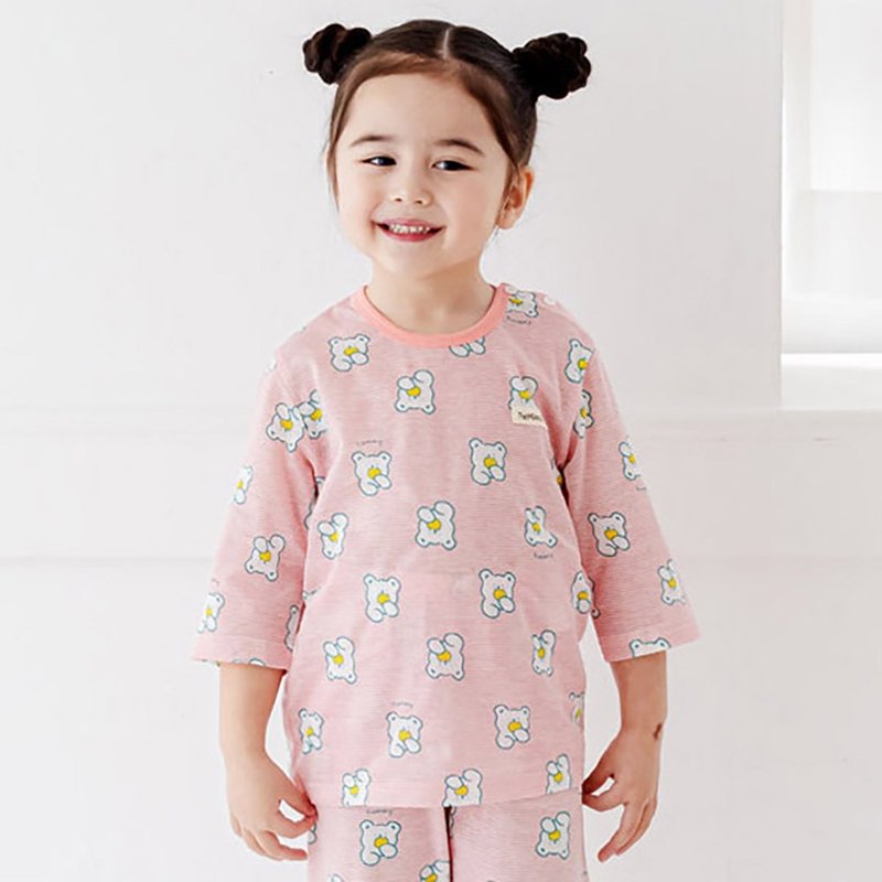 桃粉午茶白熊-【宽松】轻透空气衣七分袖TheMinou-T59407 - 童装上衣 - 棉．麻 粉红色