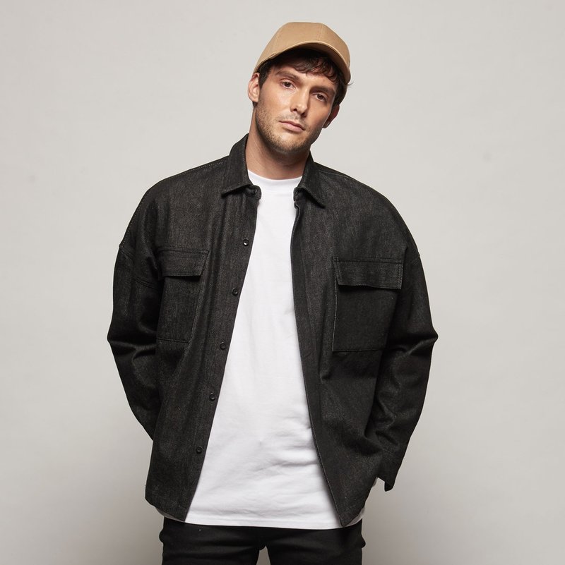 Stone@s jeans jacket / 牛仔 罩衫 外套 oversize 落肩 黑 - 男装外套 - 棉．麻 黑色