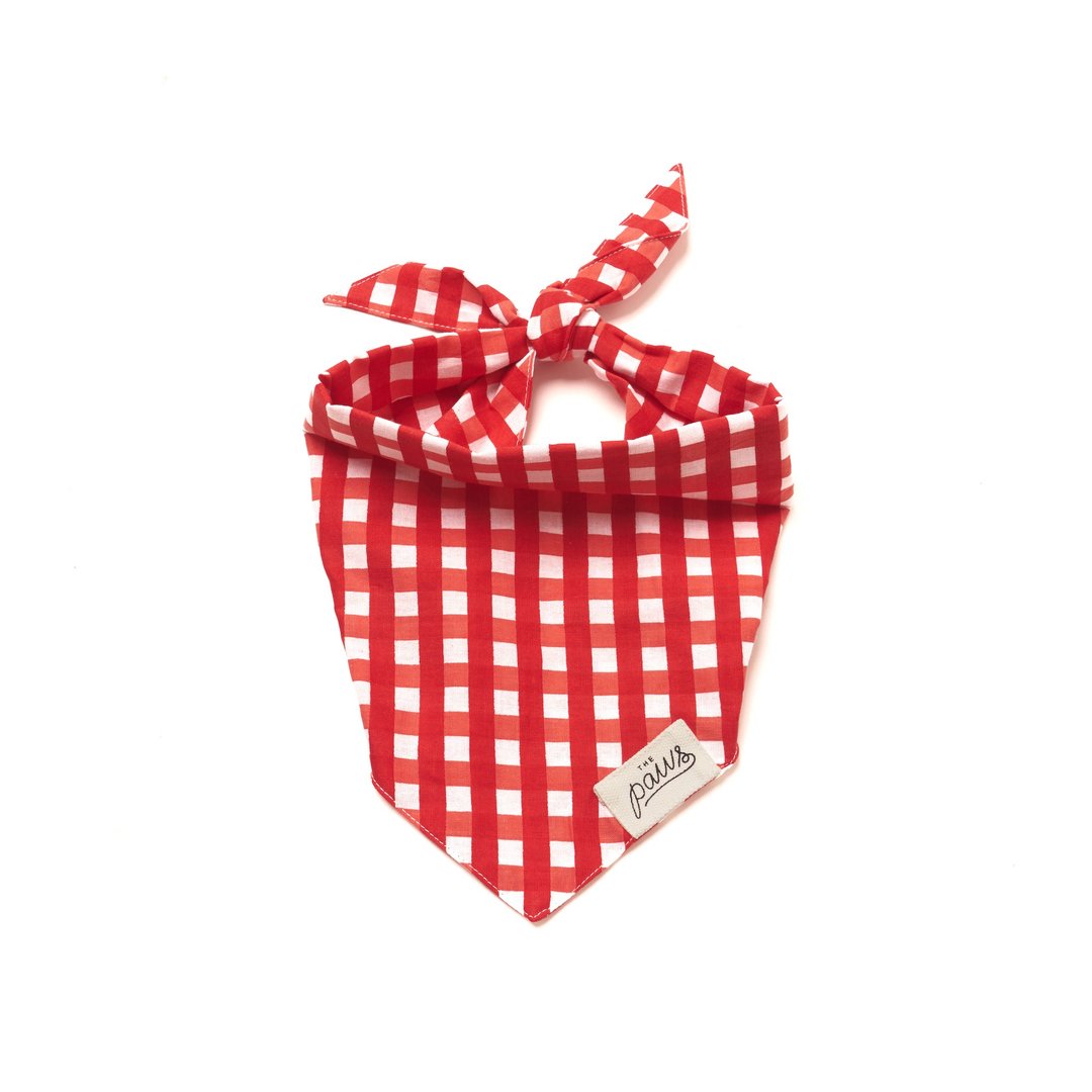 THE PAWS 手工宠物领巾 Classic Red Check 经典红格纹 - 项圈/牵绳 - 棉．麻 红色