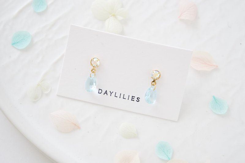 3月诞生石 - 海蓝宝 - 耳环/耳夹 - 宝石 蓝色