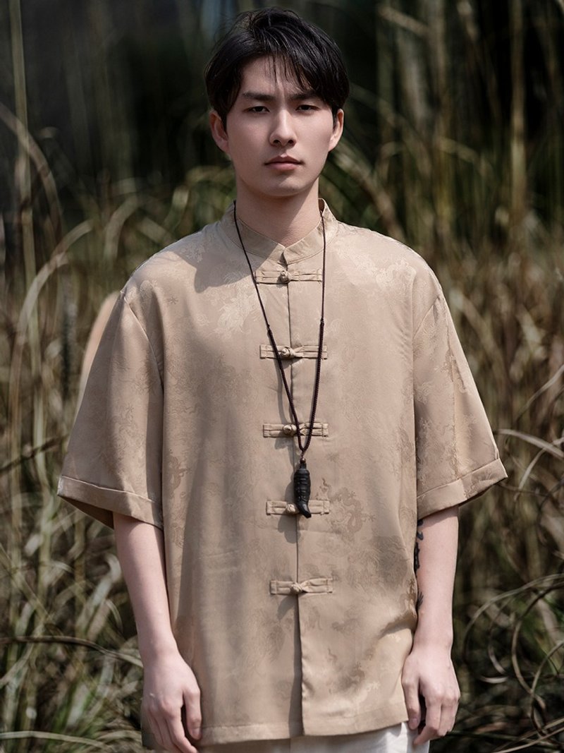 新中式复古 冰丝短袖衬衫 中国风唐装 盘扣衬衣 - 男装衬衫 - 其他材质 多色
