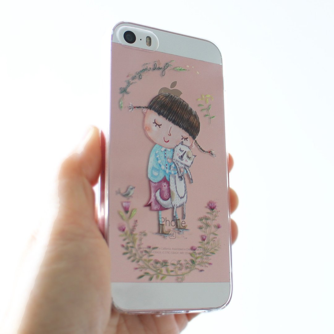 小女孩和猫防摔手机壳 iPhone Samsung HTC LG Sony 免费加字 - 手机壳/手机套 - 塑料 透明