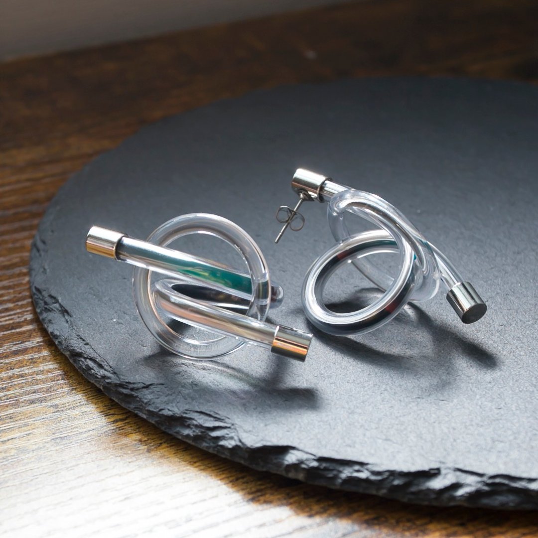 Horn Earrings/ Clip-On(blue gray) - 耳环/耳夹 - 其他材质 黑色