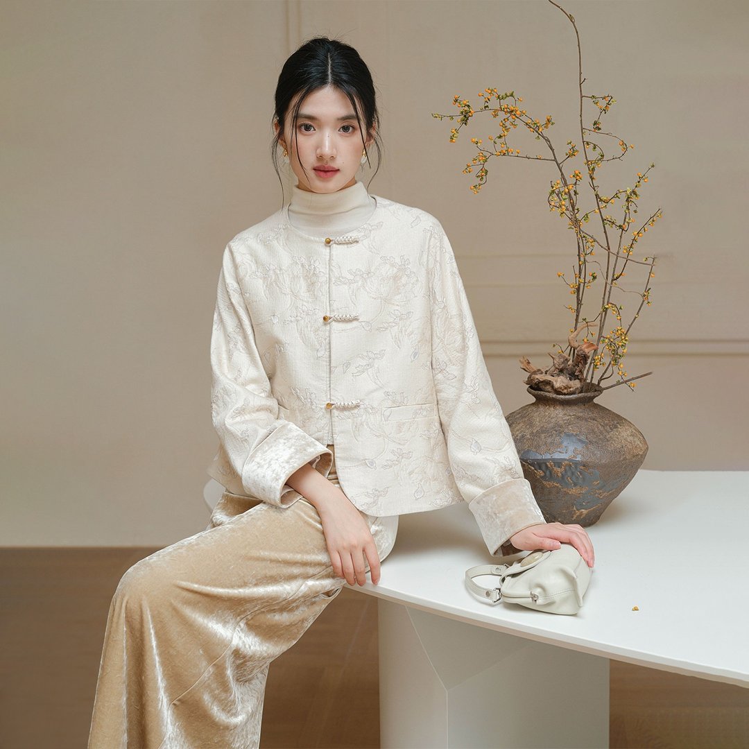 【拼絨提花】新中式復古风 對襟唐裝上衣/短外套/半裙 - 女装上衣 - 其他材质 多色