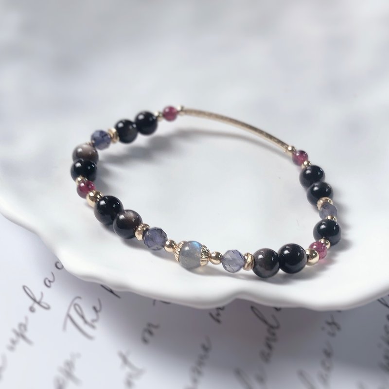 银曜石、堇青石、紫牙乌、拉长石 天然石手链 - 手链/手环 - 水晶 