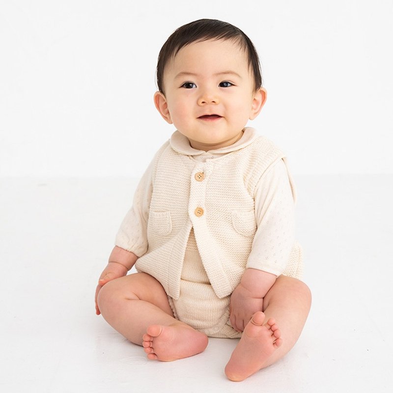 [新品上市!!] Y-1388 100%有机棉针织短背心，适合身高50-60cm，日本制 - 童装外套 - 棉 白色
