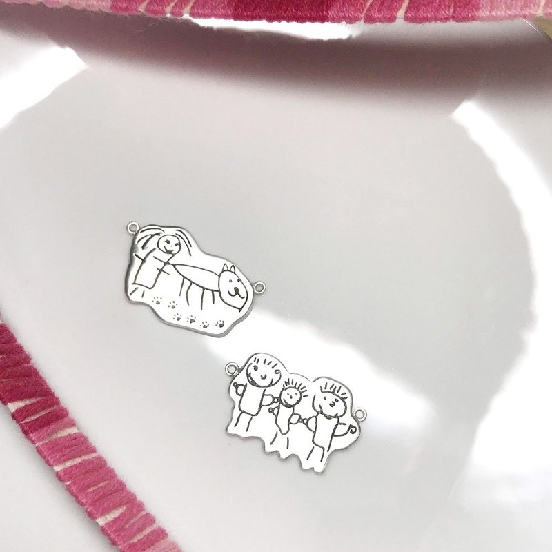 定制化礼物 -  儿童图画 刻画刻字 纯银项链 小朋友 - 项链 - 纯银 银色