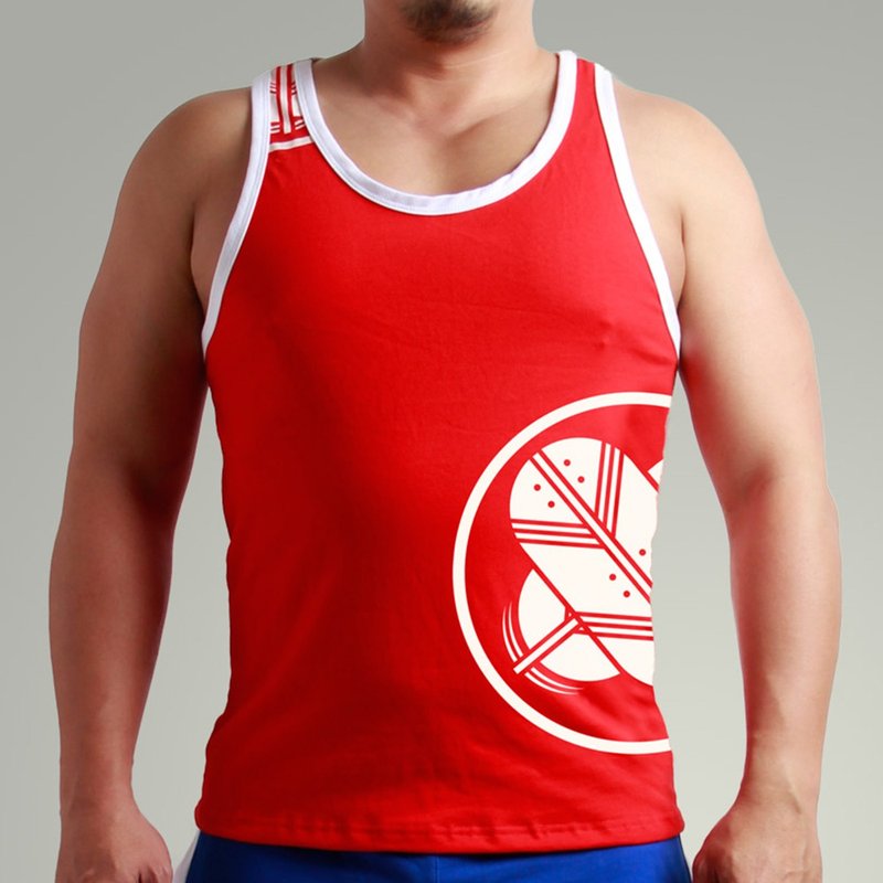 背心_日本武士徽章(红) - 男装背心 - 棉．麻 红色