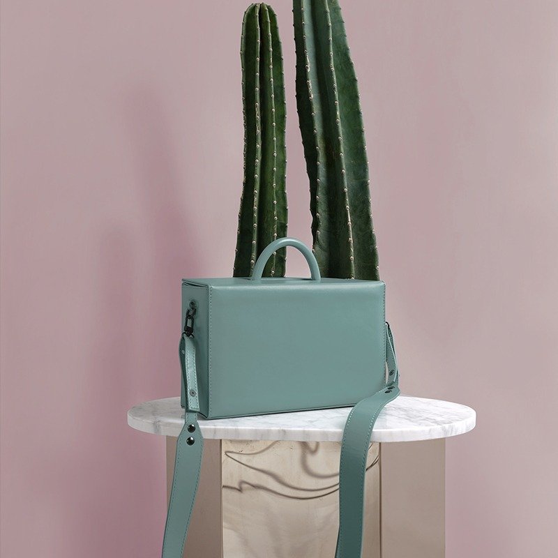 TREBLE Z / NAIVE 真皮箱形手提包单肩包斜挎包 灰绿色 - 侧背包/斜挎包 - 真皮 绿色