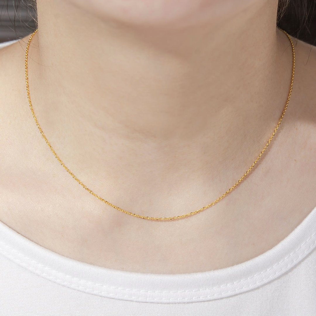 藏宝箱黄金9999 纯金金饰 gold 项链 锁骨链 链子 跳舞练 素链身 - 项链 - 24k 金 金色