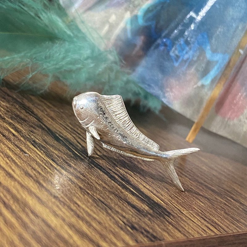 大海小世界。鬼头刀(公)项链。Dolphinfish。925纯银 - 项链 - 纯银 银色