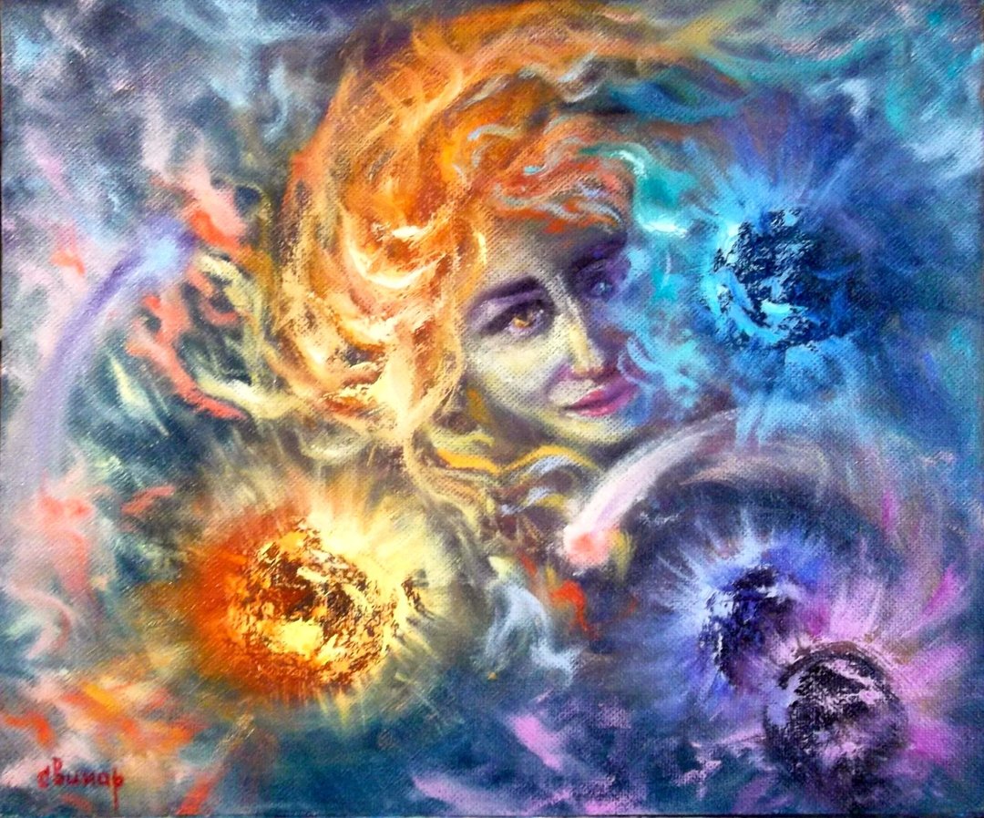 Abstract Girl Art Original Oil Painting Space Cosmos Woman Artist Svinar Oksana - 其他 - 其他材质 多色