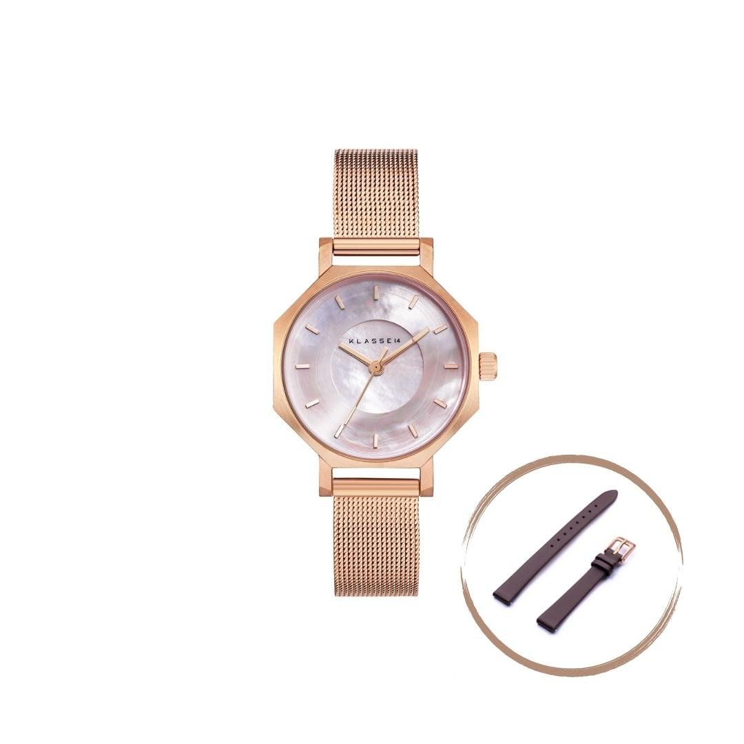 Volare Mother Of Pearl 珍珠粉红色钢带手表 28mm - 女表 - 不锈钢 粉红色