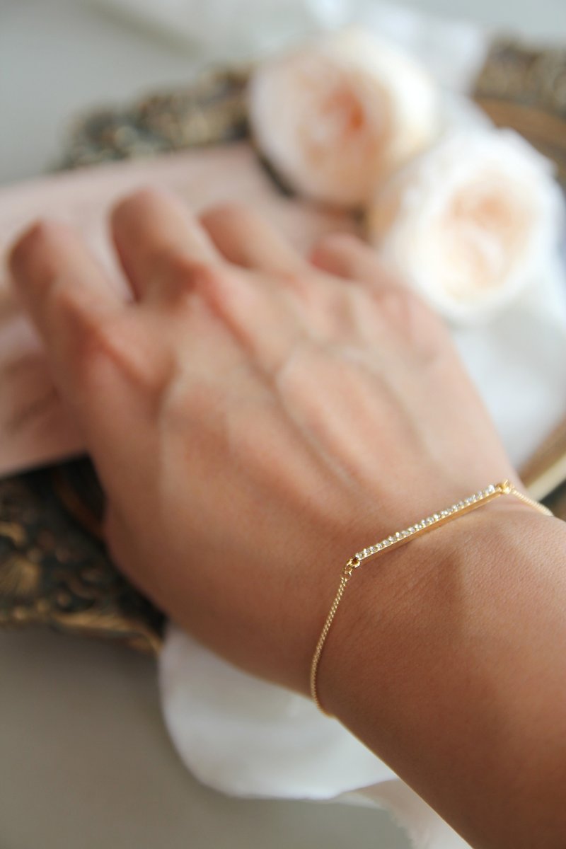 手錬 幼手链 锁骨手链 水滴珠手链 镀金超幼手链 迷你锆石幼手链 - 手链/手环 - 贵金属 金色
